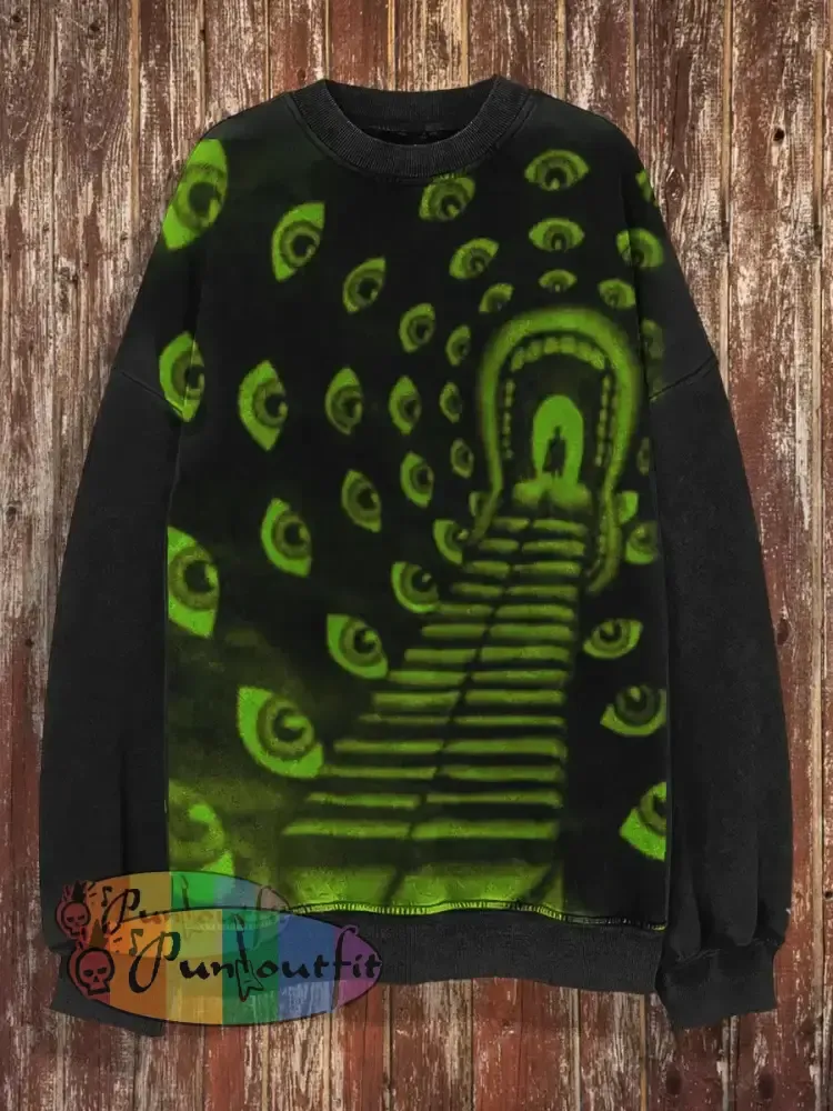 Unisex Devil’s Road Print Halloween Crew Neck Casual Sweatshirt Sweatshirt-Green / S