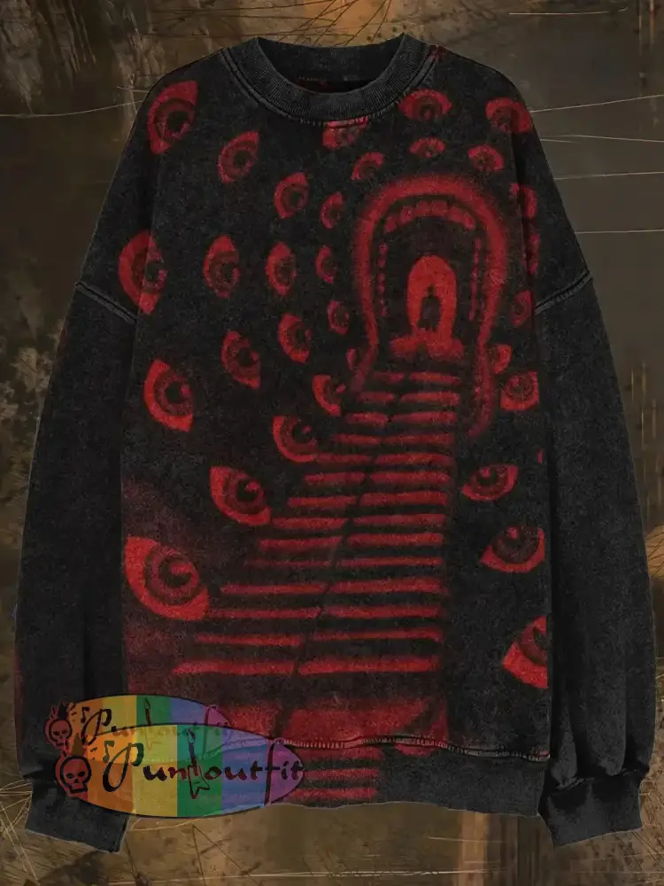 Unisex Devil’s Road Print Halloween Crew Neck Casual Sweatshirt Sweatshirt-Red / S