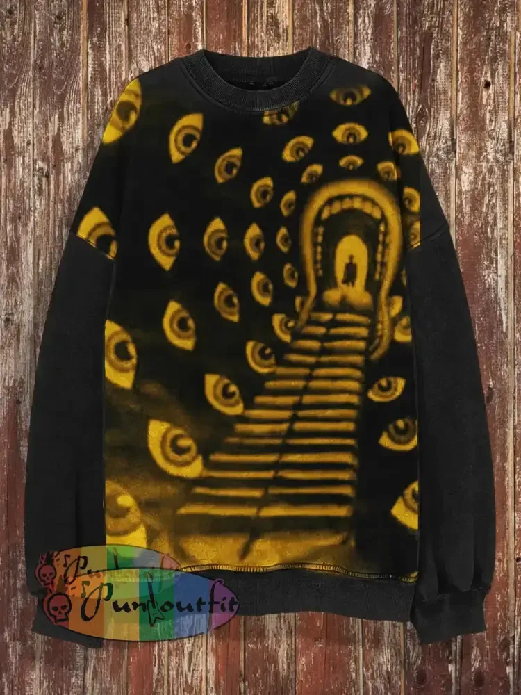 Unisex Devil’s Road Print Halloween Crew Neck Casual Sweatshirt Sweatshirt-Yellow / S