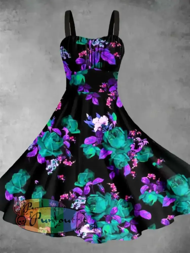 Unisex Fantasy Flowers Print Halloween Crew Neck Casual Sweatshirt Dress-1 / S