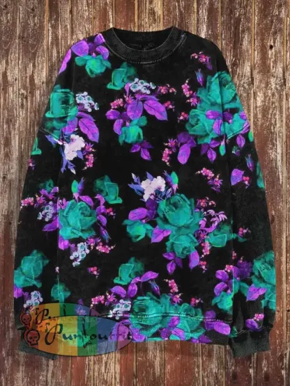 Unisex Fantasy Flowers Print Halloween Crew Neck Casual Sweatshirt / S
