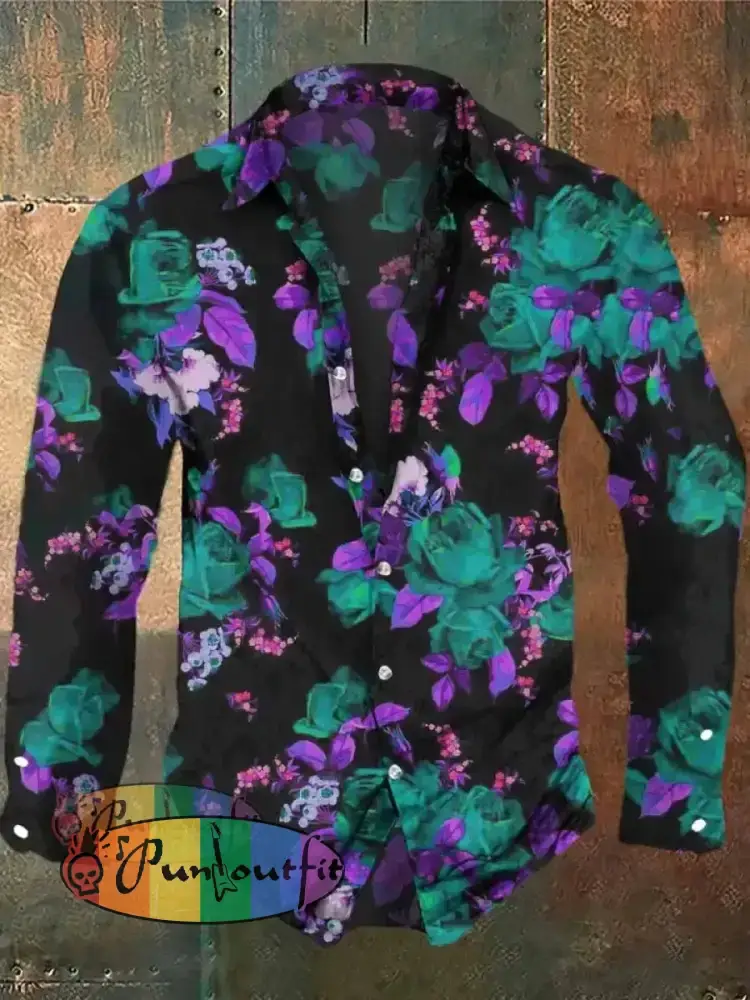 Unisex Fantasy Flowers Print Halloween Crew Neck Casual Sweatshirt Shirt / S
