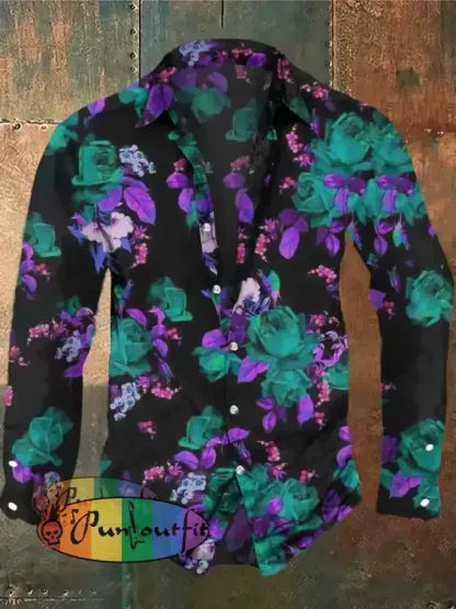 Unisex Fantasy Flowers Print Halloween Crew Neck Casual Sweatshirt Shirt / S