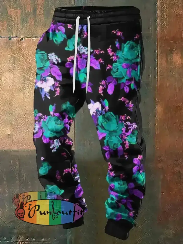 Unisex Fantasy Flowers Print Halloween Crew Neck Casual Sweatshirt Sweatpants / S
