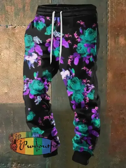 Unisex Fantasy Flowers Print Halloween Crew Neck Casual Sweatshirt Sweatpants / S