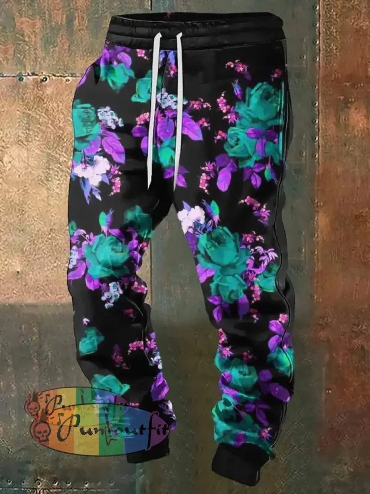 Unisex Fantasy Flowers Print Halloween Crew Neck Casual Sweatshirt Sweatpants / S