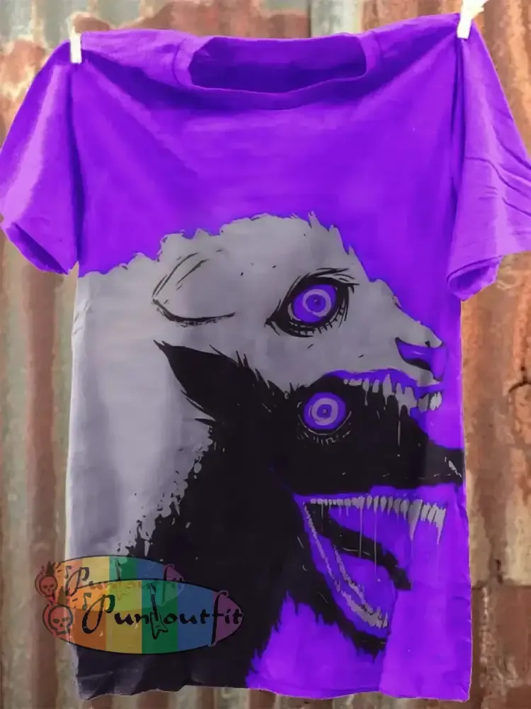 Unisex Fantasy Wolf Art Illustration Print Casual Cotton Short Sleeve T-Shirt T-Shirt-2 / S