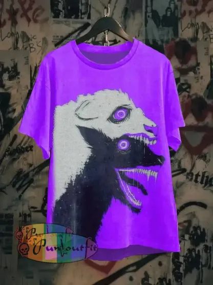 Unisex Fantasy Wolf Art Illustration Print Casual Cotton Short Sleeve T-Shirt Black / S