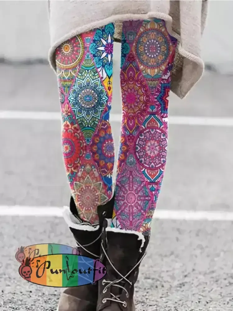 Unisex Hippie Floral Art Abstract Print Casual Leggings Pink / S