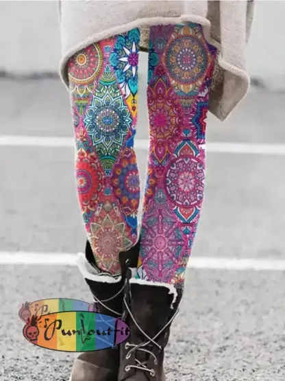 Unisex Hippie Floral Art Abstract Print Casual Leggings Pink / S