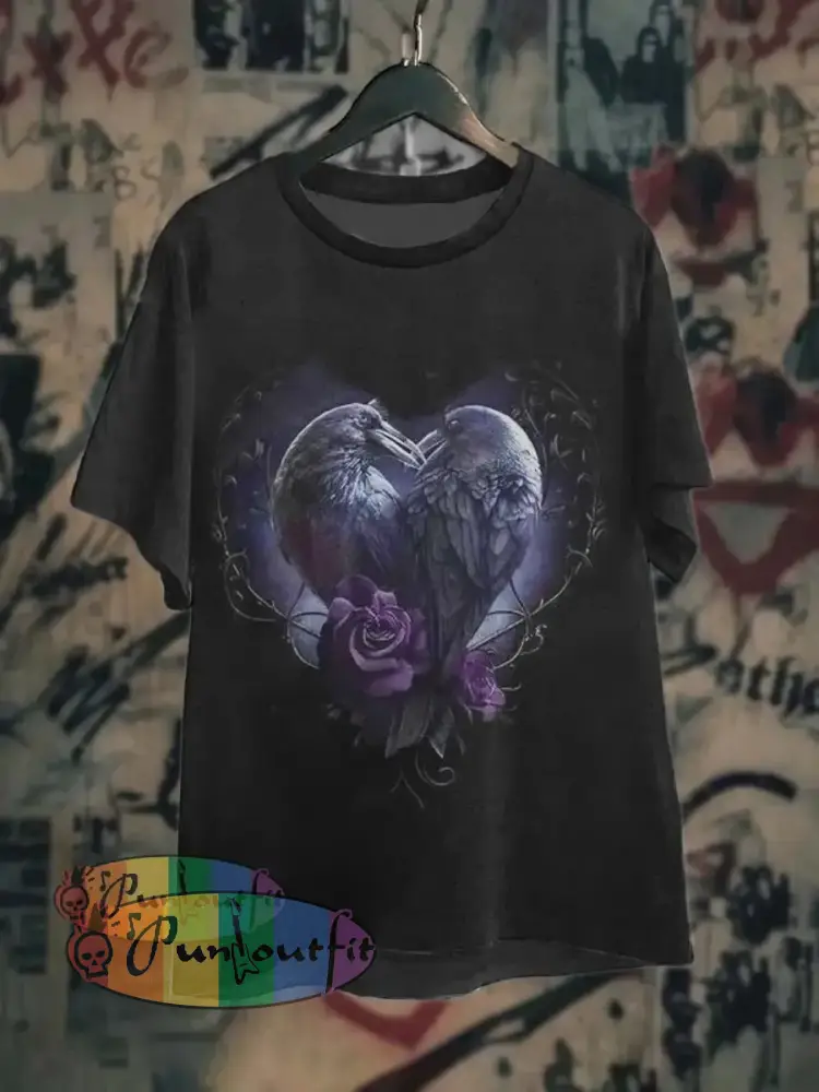 Unisex Love Raven Printed Casual T-Shirt As Picture / S