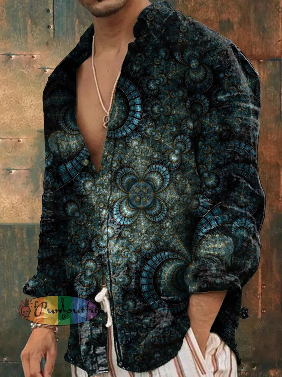 Unisex Men’s Retro Colorful Swirl Magic 3D Art Abstract Print Casual Long Sleeve Shirt As picture / S