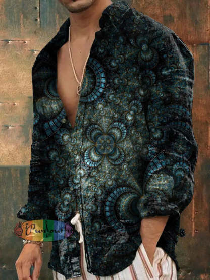 Unisex Men’s Retro Colorful Swirl Magic 3D Art Abstract Print Casual Long Sleeve Shirt As picture / S