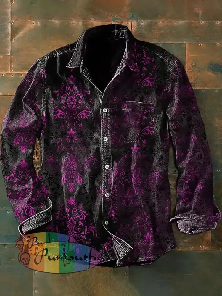 Unisex Men’s Retro Graphic Print Casual Long Sleeve Shirt Black / S