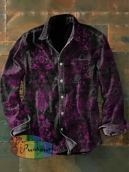 Unisex Men’s Retro Graphic Print Casual Long Sleeve Shirt Black / S
