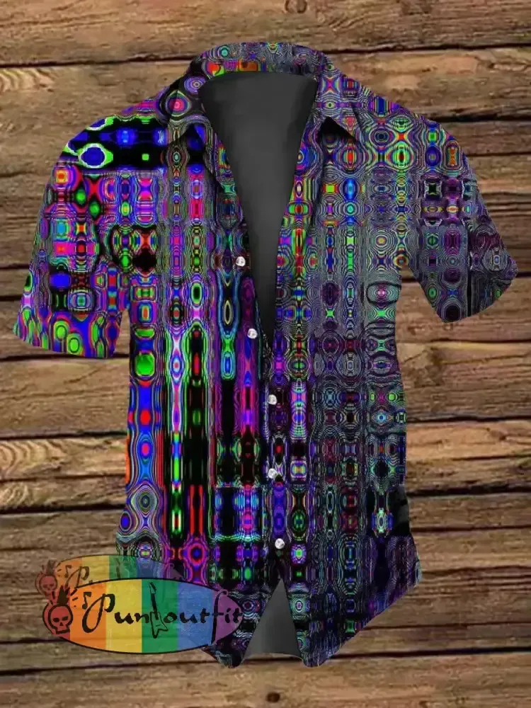 Unisex Men’s Retro Retro Punk Colorful Magic Fantasy Abstract Art Print Casual Cotton Short Sleeve Shirt
