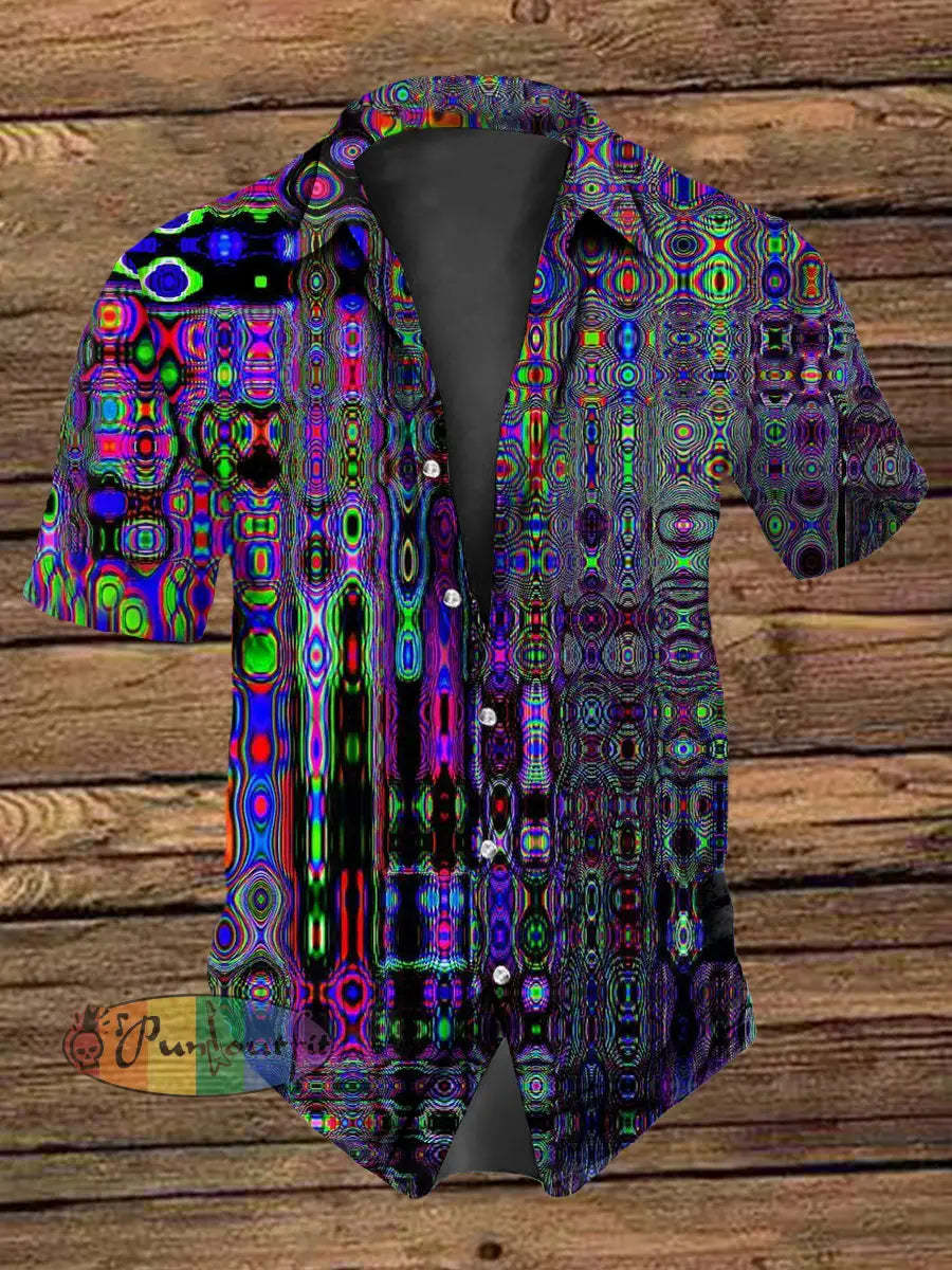 Unisex Men’s Retro Retro Punk Colorful Magic Fantasy Abstract Art Print Casual Cotton Short Sleeve Shirt