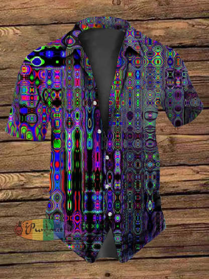 Unisex Men’s Retro Retro Punk Colorful Magic Fantasy Abstract Art Print Casual Cotton Short Sleeve Shirt