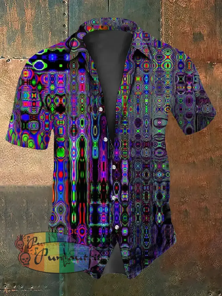 Unisex Men’s Retro Retro Punk Colorful Magic Fantasy Abstract Art Print Casual Cotton Short Sleeve Shirt Purple / S
