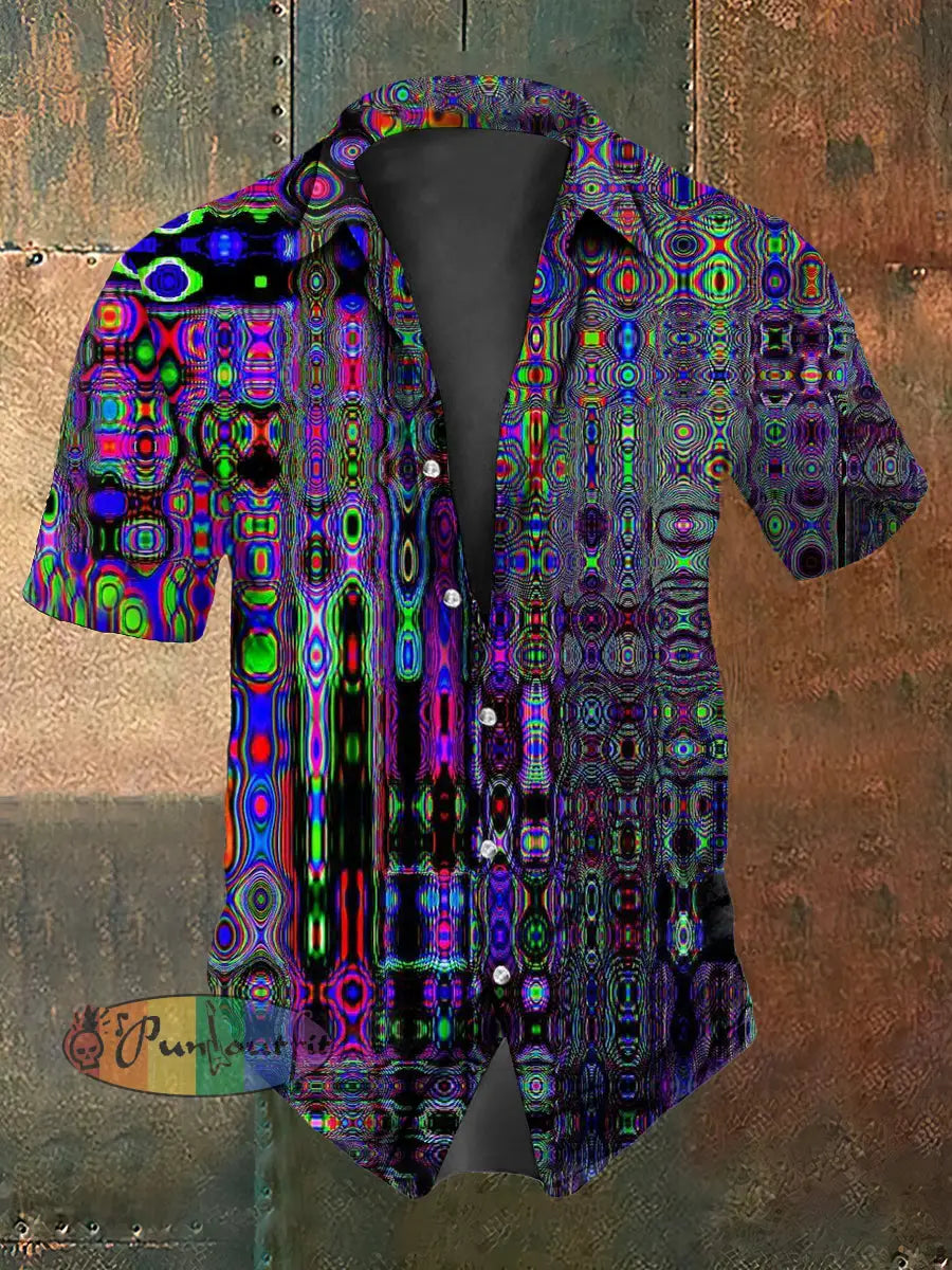 Unisex Men’s Retro Retro Punk Colorful Magic Fantasy Abstract Art Print Casual Cotton Short Sleeve Shirt Purple / S