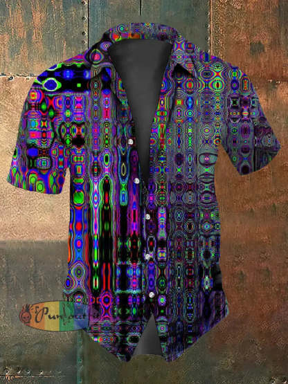 Unisex Men’s Retro Retro Punk Colorful Magic Fantasy Abstract Art Print Casual Cotton Short Sleeve Shirt Purple / S