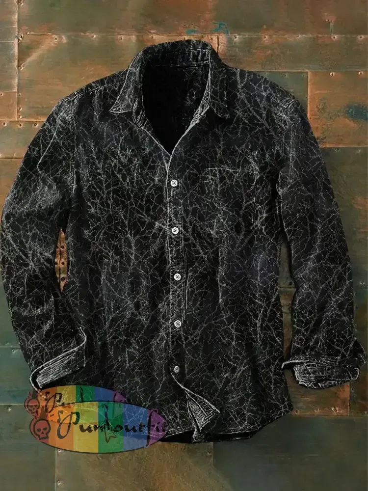 Unisex Men’s Vintage Gothic Dark Texture Abstract Print Casual Long Sleeve Shirt Gray / S
