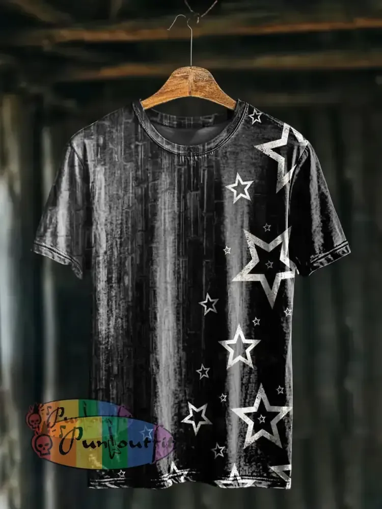 Unisex Men’s Vintage Gothic Western Star Art Abstract Print Casual Cotton Short Sleeve T-Shirt Black / S