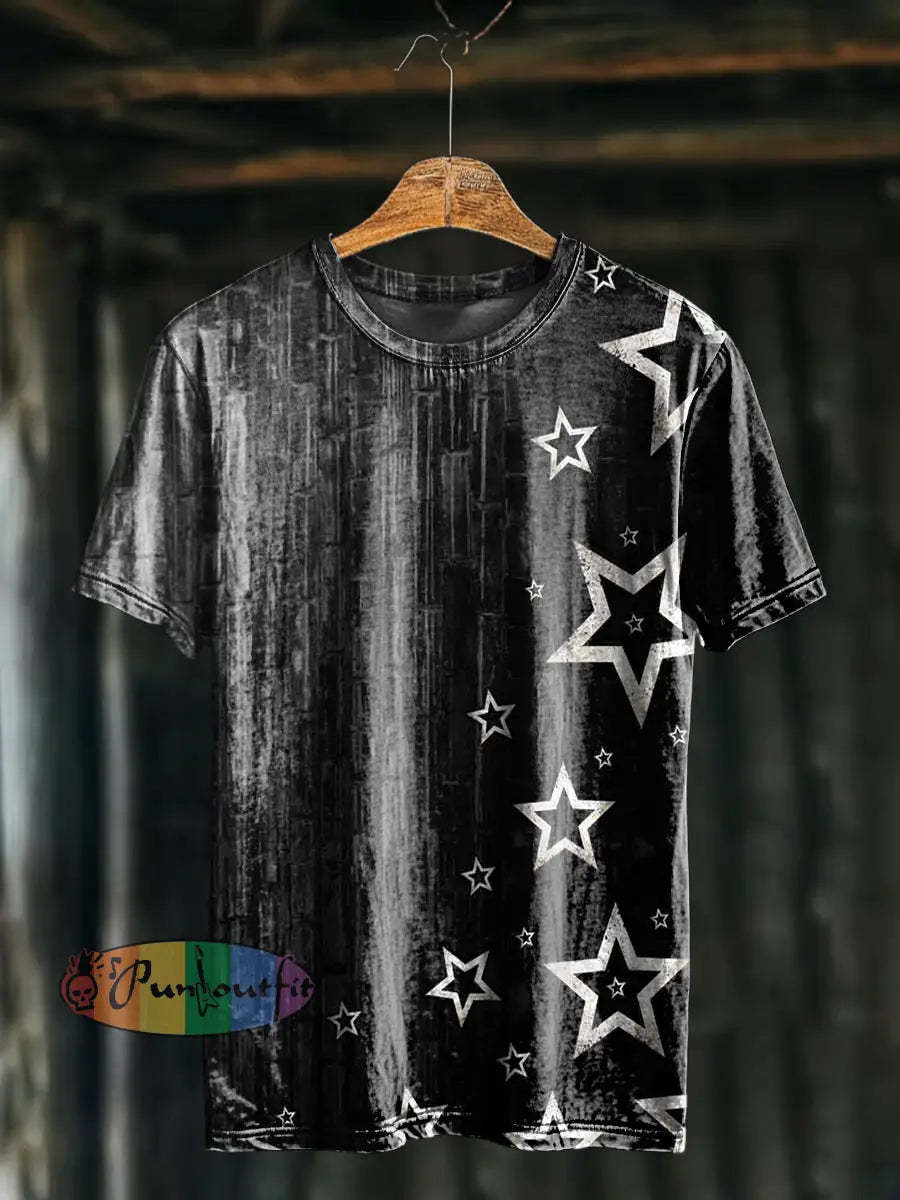 Unisex Men’s Vintage Gothic Western Star Art Abstract Print Casual Cotton Short Sleeve T-Shirt Black / S