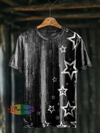 Unisex Men’s Vintage Gothic Western Star Art Abstract Print Casual Cotton Short Sleeve T-Shirt Black / S