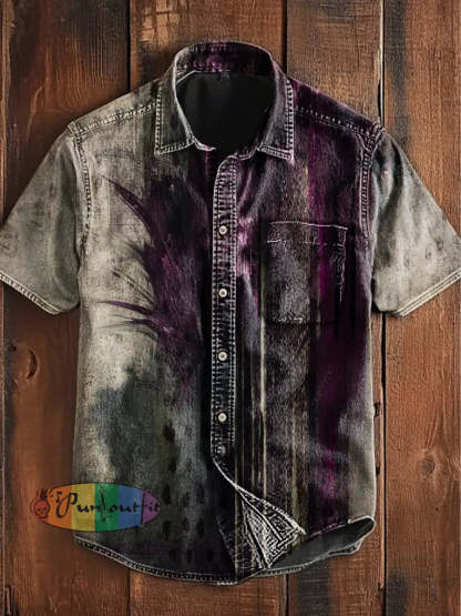 Unisex Men’s Vintage Punk Gothic Floral Patterns Abstract Print Casual Cotton Short Sleeve Pocket Shirt As picture / S