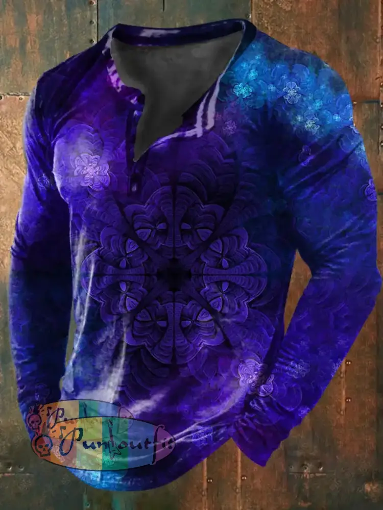 Unisex Men’s Vintage Punk Gothic Gradient Colorful Mandala Abstract Print Casual Cotton Short Sleeve T-Shirt Long