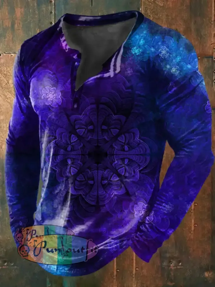Unisex Men’s Vintage Punk Gothic Gradient Colorful Mandala Abstract Print Casual Cotton Short Sleeve T-Shirt Long
