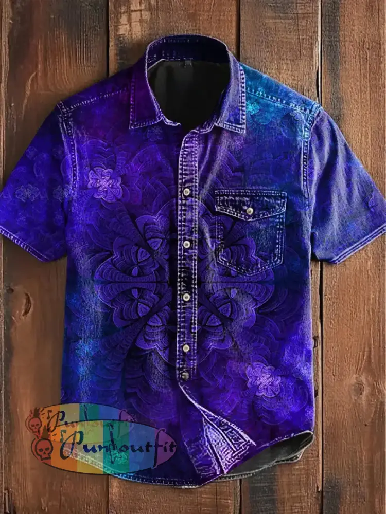 Unisex Men’s Vintage Punk Gothic Gradient Colorful Mandala Abstract Print Casual Cotton Short Sleeve T-Shirt Short