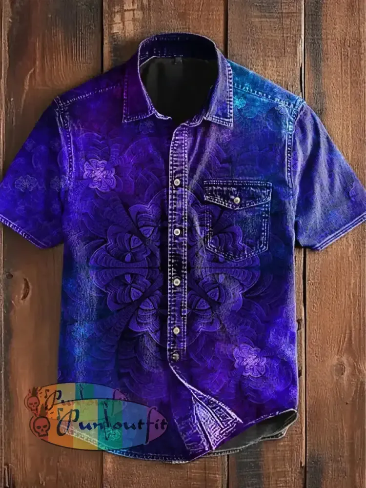 Unisex Men’s Vintage Punk Gothic Gradient Colorful Mandala Abstract Print Casual Cotton Short Sleeve T-Shirt Short