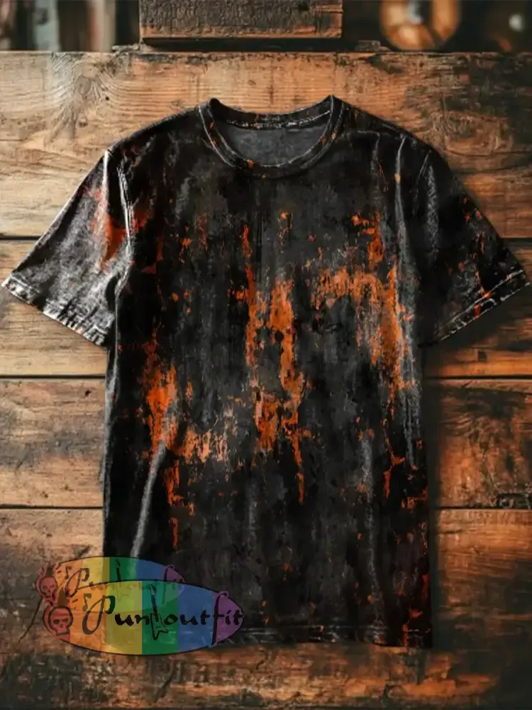 Unisex Men’s Vintage Punk Old Rust Art Abstract Print Casual Cotton Short Sleeve T-Shirt Black / S