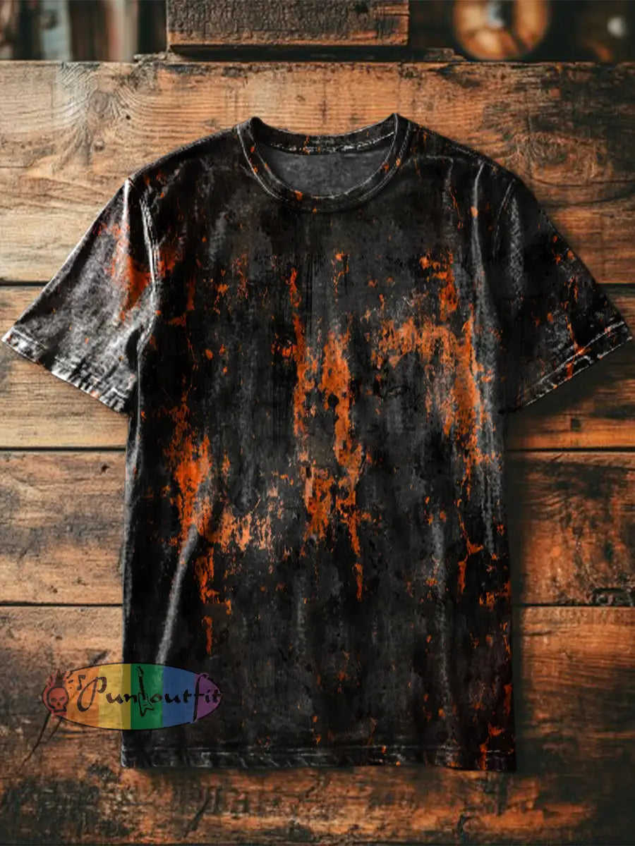 Unisex Men’s Vintage Punk Old Rust Art Abstract Print Casual Cotton Short Sleeve T-Shirt Black / S
