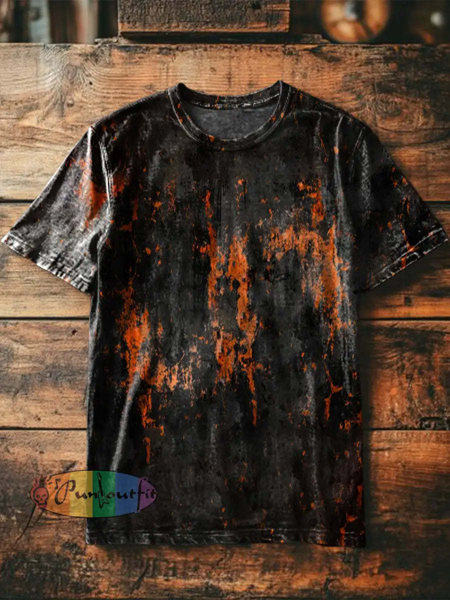 Unisex Men’s Vintage Punk Old Rust Art Abstract Print Casual Cotton Short Sleeve T-Shirt Black / S