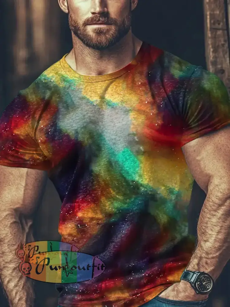 Unisex Men’s Vintage Colorful Magic Fantasy Art Abstract Print Casual Cotton Short Sleeve T-Shirt As picture / S