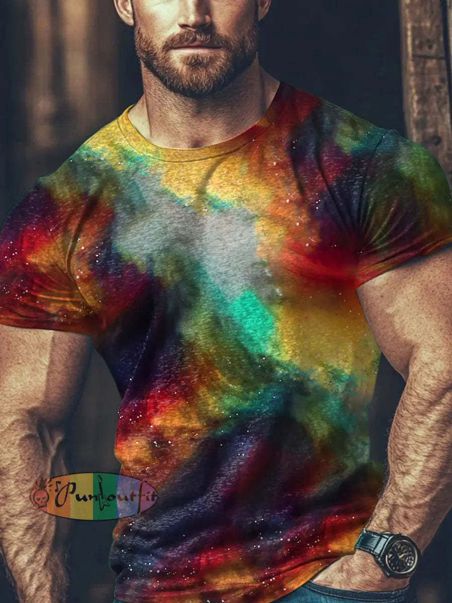 Unisex Men’s Vintage Colorful Magic Fantasy Art Abstract Print Casual Cotton Short Sleeve T-Shirt As picture / S