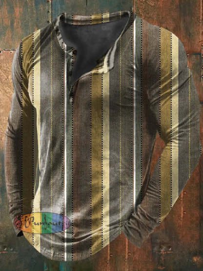 Unisex Men’s Vintage Colorful Stripe Art Design Print Casual Cotton Long Sleeve Button T-Shirt As picture / S