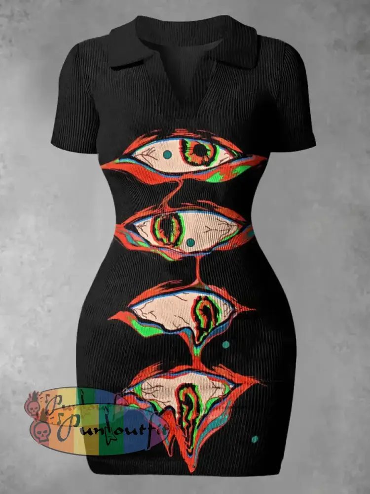 Unisex Monster Eye Print Halloween Crew Neck Casual Sweatshirt Dress / S
