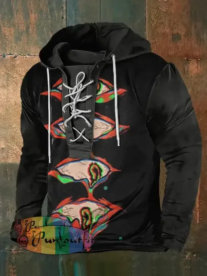 Unisex Monster Eye Print Halloween Crew Neck Casual Sweatshirt Lace-Up / S