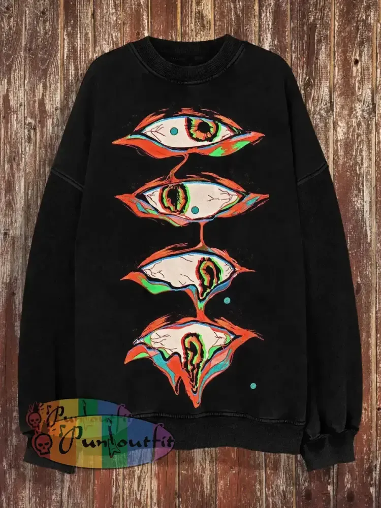 Unisex Monster Eye Print Halloween Crew Neck Casual Sweatshirt / S