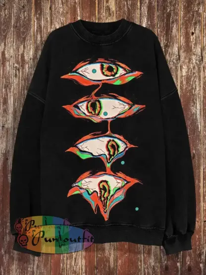 Unisex Monster Eye Print Halloween Crew Neck Casual Sweatshirt / S