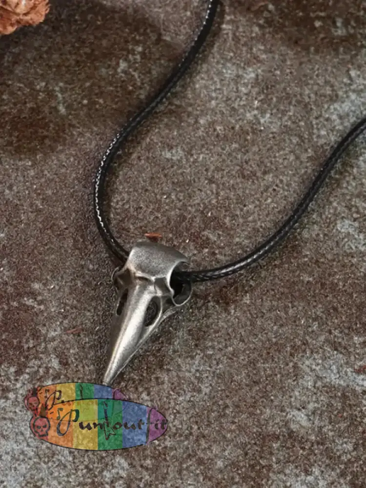 Unisex Punk Metal Skull Crow Head Pendant Necklace Acc