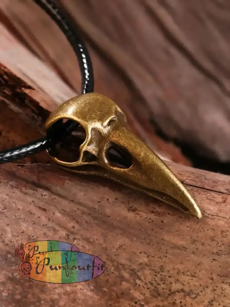 Unisex Punk Metal Skull Crow Head Pendant Necklace Bronze / One Size Acc