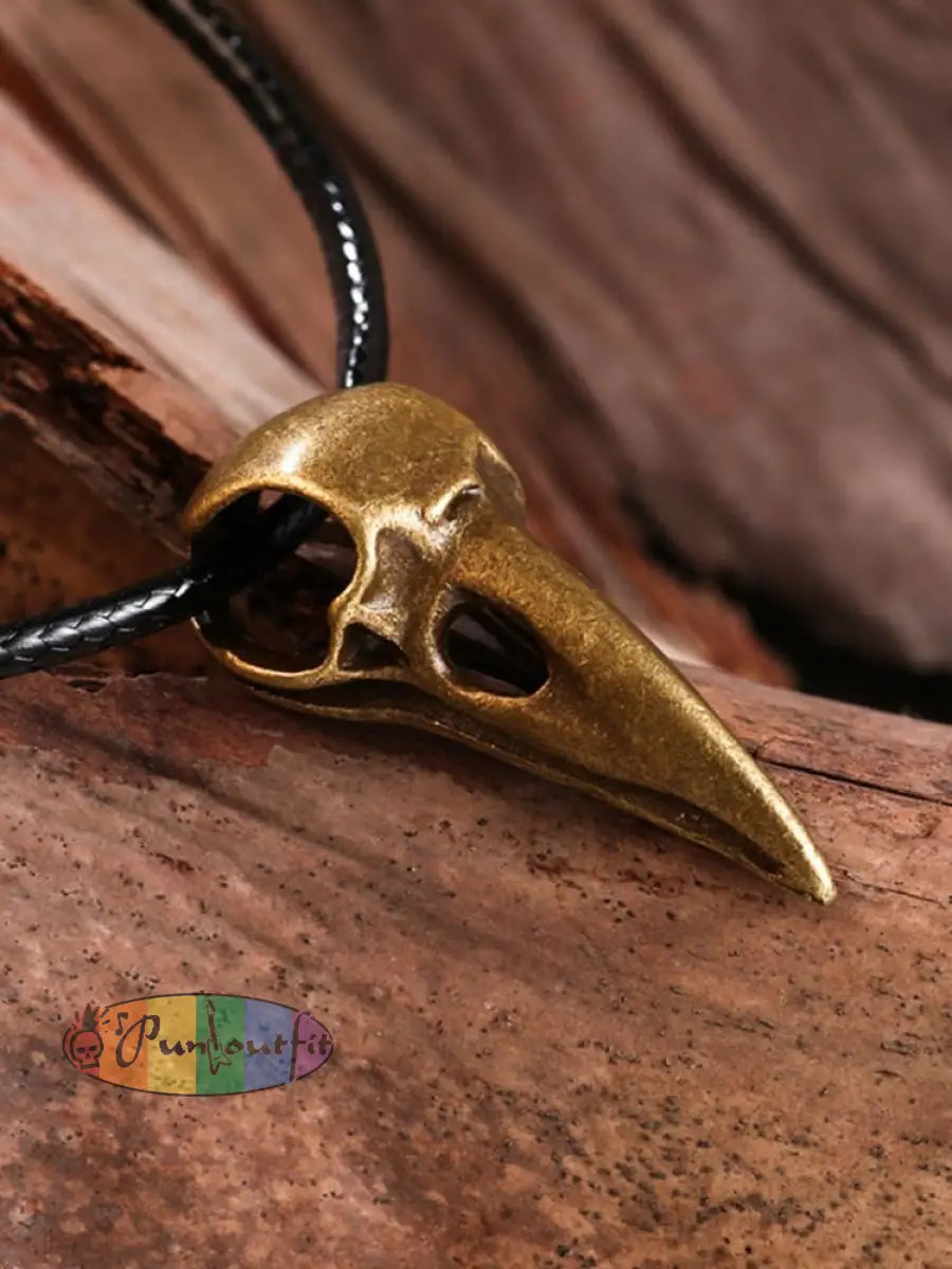 Unisex Punk Metal Skull Crow Head Pendant Necklace Bronze / One Size Acc