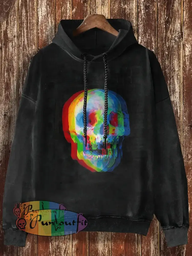 Unisex Punk Skull Halloween Print Crew Neck Casual Sweatshirt Hooded / S