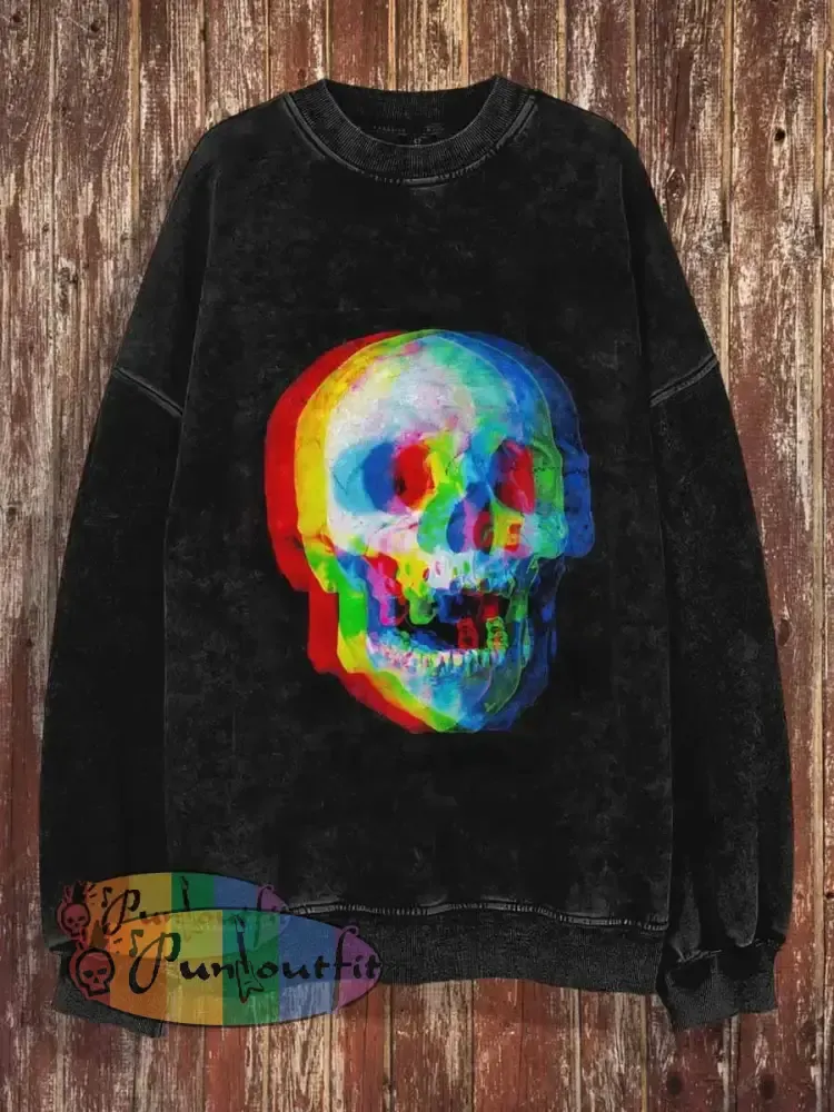 Unisex Punk Skull Halloween Print Crew Neck Casual Sweatshirt / S