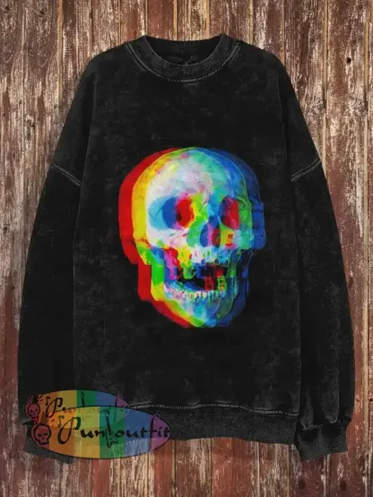 Unisex Punk Skull Halloween Print Crew Neck Casual Sweatshirt / S